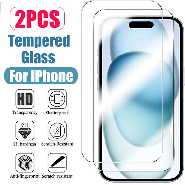 2-pack iPhone 15 Pro Max Screen Protector HD herdet glass gjennomsiktig