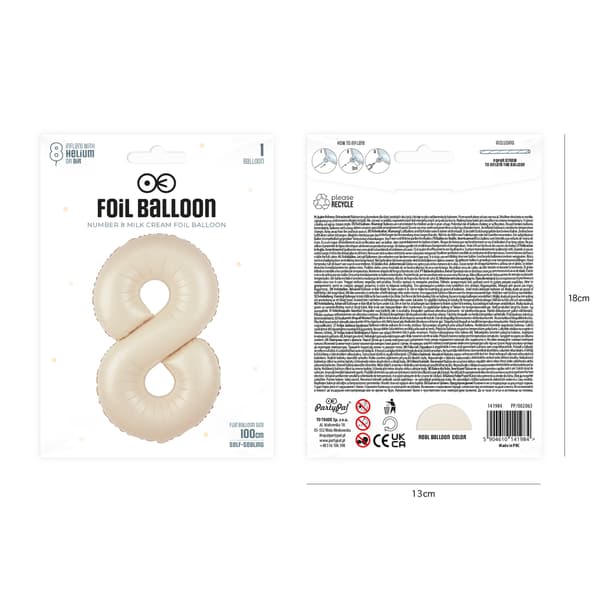 Folieballong Nummer 8 Krem Beige 100 cm beige