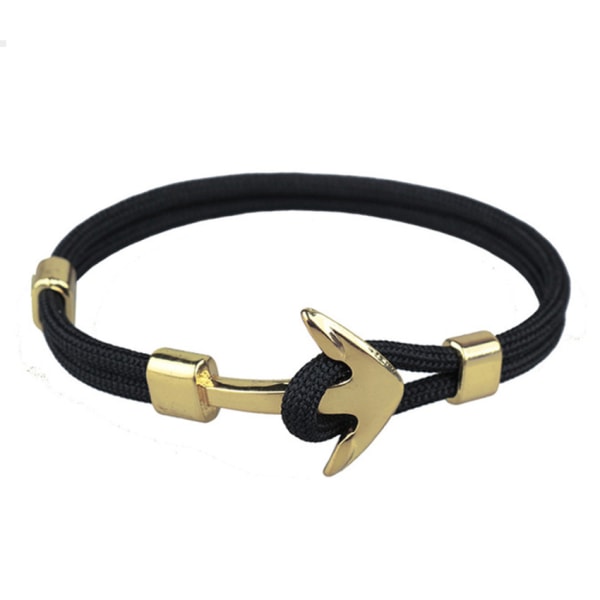 Trendy stof armbånd reb med anker i metal sort / guld sort