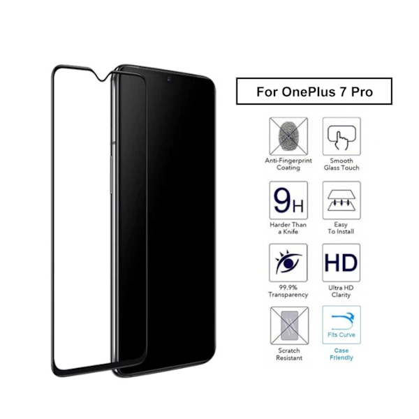 OnePlus 7 Pro Full HD-skærmbeskytter Carbon Fiber Temmered Glass sort