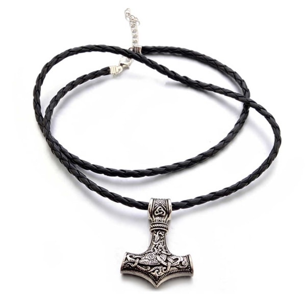 Vikingahalsband Tors Hammare Mjolnir Konstläder Silver silver