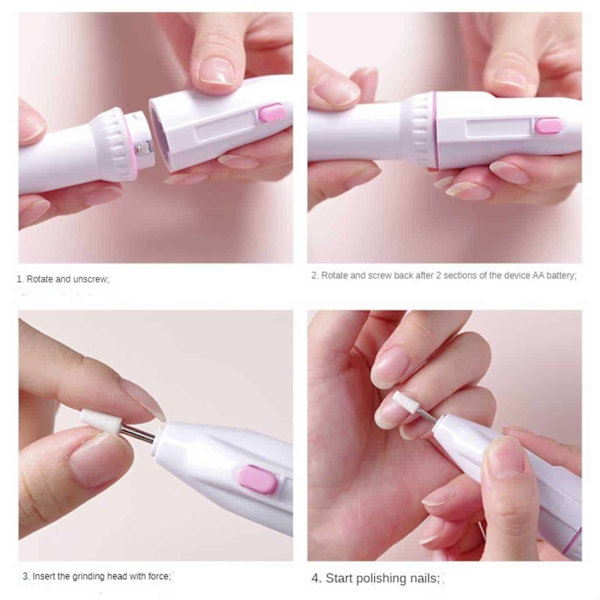 Elektrisk Nagelfil med 5 Bitsar vit