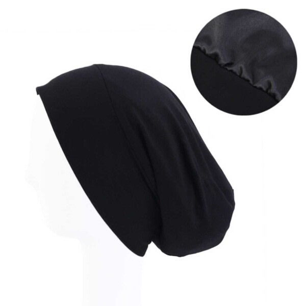 Sleeping Cap med satin inde - Satin Bonnet - Sleep Cap One -størrelse sort sort