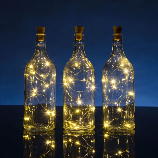 2-Pack Flasklampa med Solcell - Ljusslinga för Flaskor LED gul