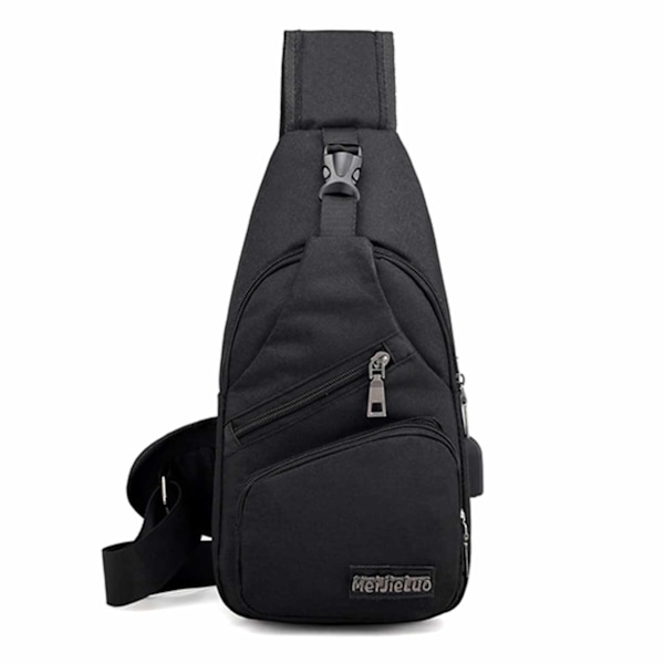 Axelväska Herr Cross Body Väska Powerbank Uttag - Svart svart