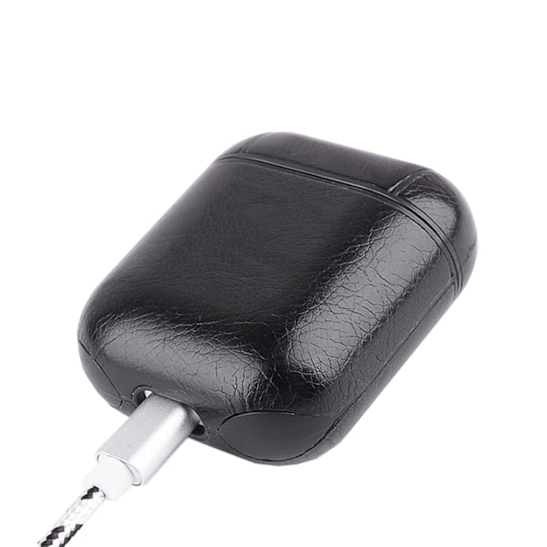 Black Apple AirPods 1/2 Bag Case Beskyttelsesveske i skinnskinn svart