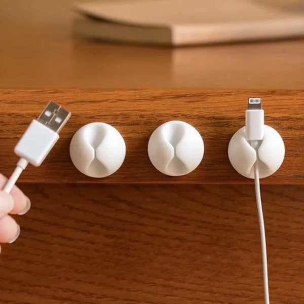 6-pack selvklebende kabelholder hvit hvit