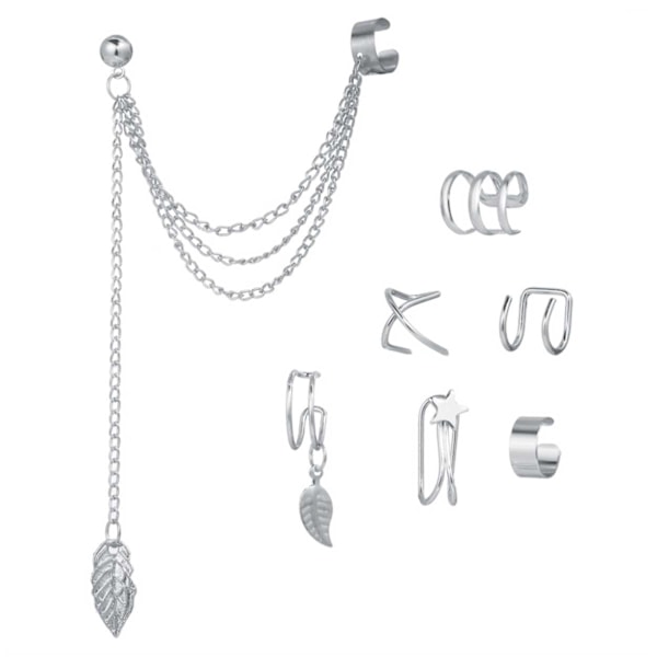 Ear Cuff Öron Piercing Set Utan Hål Silver silver