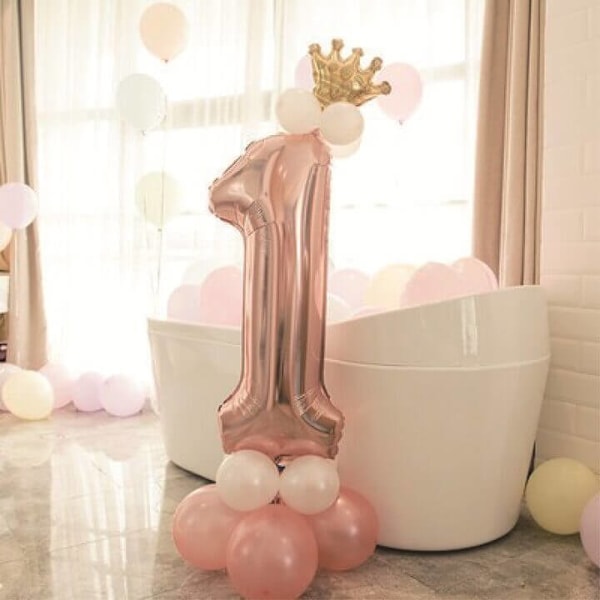 Stort lodret tal ballonsæt | Rosa guld Metallic Nummer 1 110cm