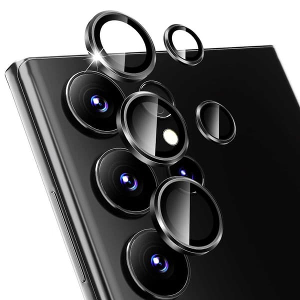 Samsung Galaxy S23 Ultra Kamerabeskyttelse Metal Hærdet Glas Sort sort