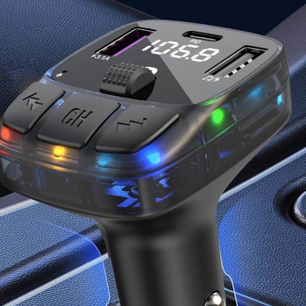 Bluetooth-autosovitinlaturi PD | Langaton FM-lähetin ja musiikkisoitin USB:llä musta