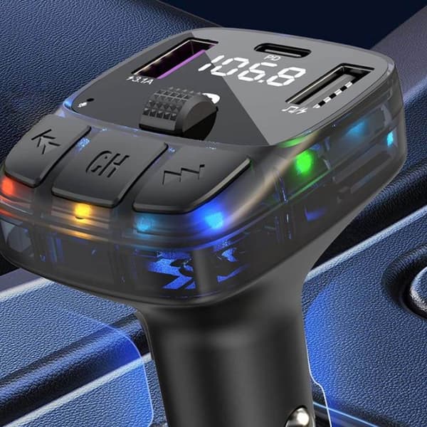 Bluetooth biladapterlader PD | Trådløs FM-sender og musikkspiller med USB svart
