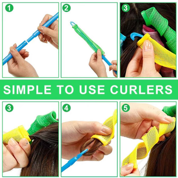 Hårrullar Heatless Curling Papiljotter 18-Pack flerfärgad