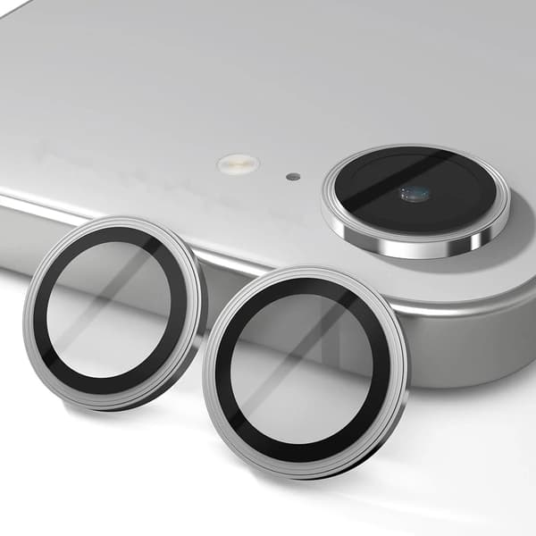 iPhone 16e Linssinsuoja Kameransuoja Karkaistu Lasi Metallikehyksellä Hopea Silver