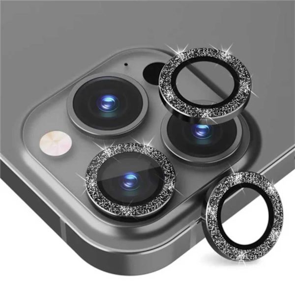 iPhone 13 Pro/13 Pro Max Kamerabeskyttelse Bling Glitter Sort sort