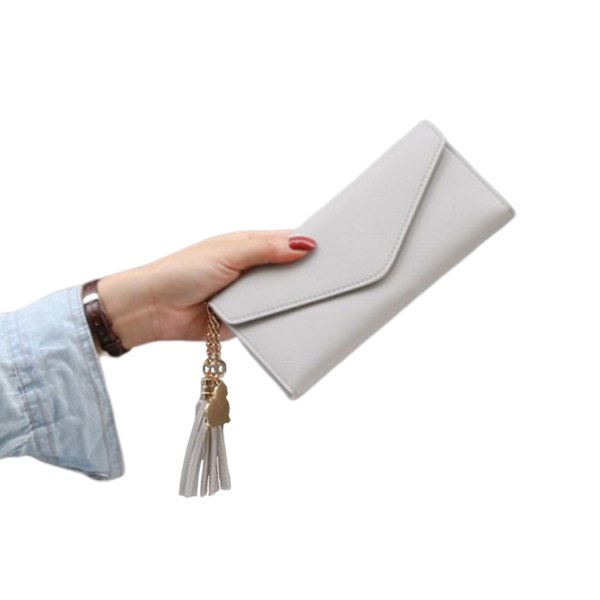 Valkoinen harmaa lompakko lady nainen mokkanahka Kejda Tassel Gold valkoinen