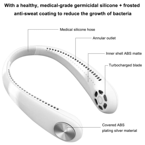 Halsvan - Genopladelig bærbar ventilator med nakkebånd hvid hvid hvid