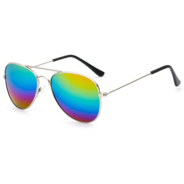 Pilot Solglasögon för Barn - Barnsolglasögon - Silver Regnbåge Spegelglas flerfärgad
