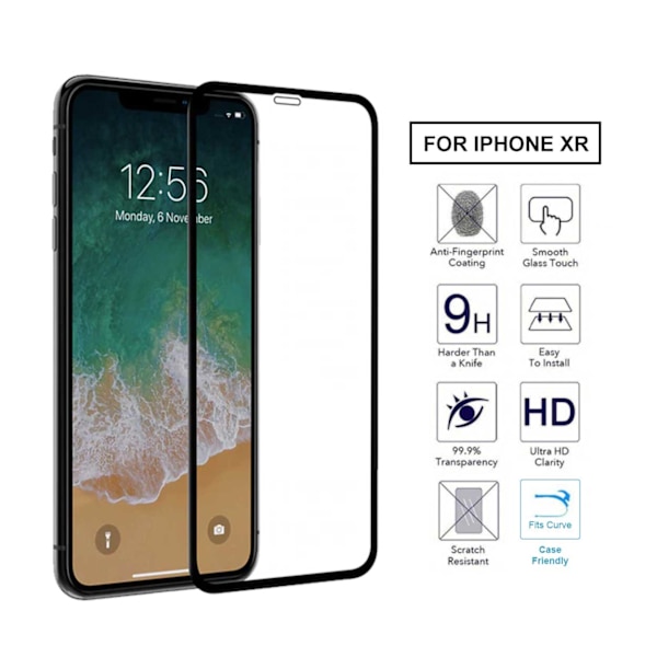 iPhone XR HD 3D Skärmskydd Härdat Glas Kolfiber svart