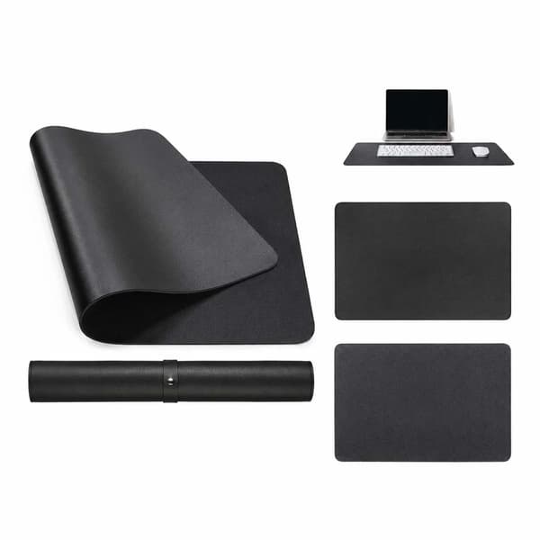 Sort skrivebordsunderlag deskmat 80x50 cm PU-læder sort