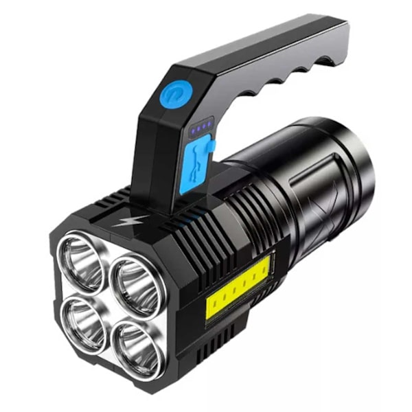 Genopladelig LED -lommelygte med håndtag sort