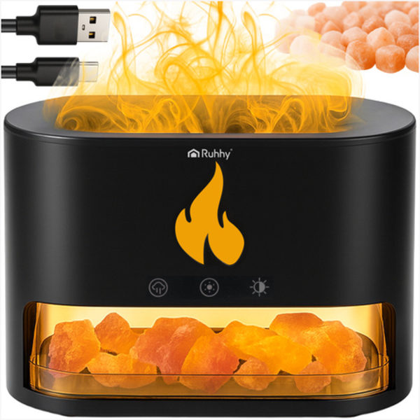 Aromadiffuser & Luftfuktare  med Saltstenar – 250 ml LED Fireplace Effekt med Timer