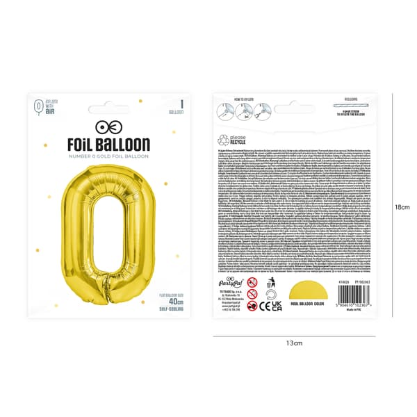Kæmpe folieballon tal 0 guld 40 cm guld