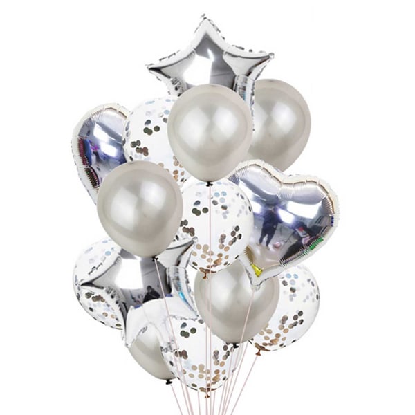 Silver Ballong Hjärta Stjärna Folieballonger Konfettiballonger silver