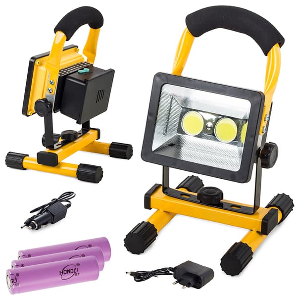 Halogen LED COB 30W arbeidslampe – oppladbar flomlys med stativ, 3 lysinnstillinger og IP65 værbeskyttelse