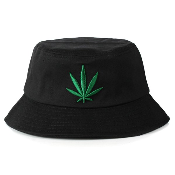 Svart Fiskehatt Bucket Hat Mössa Hatt Marijuanablad svart one size