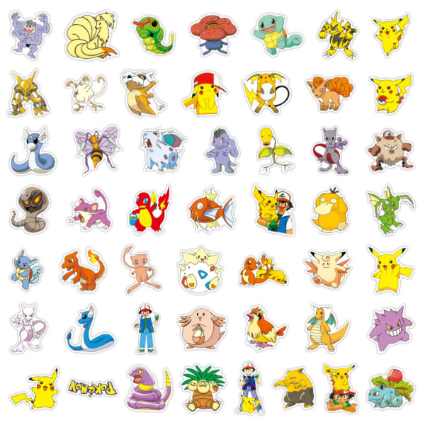 50 klistermærker med Pokemon motiver flerfarvet