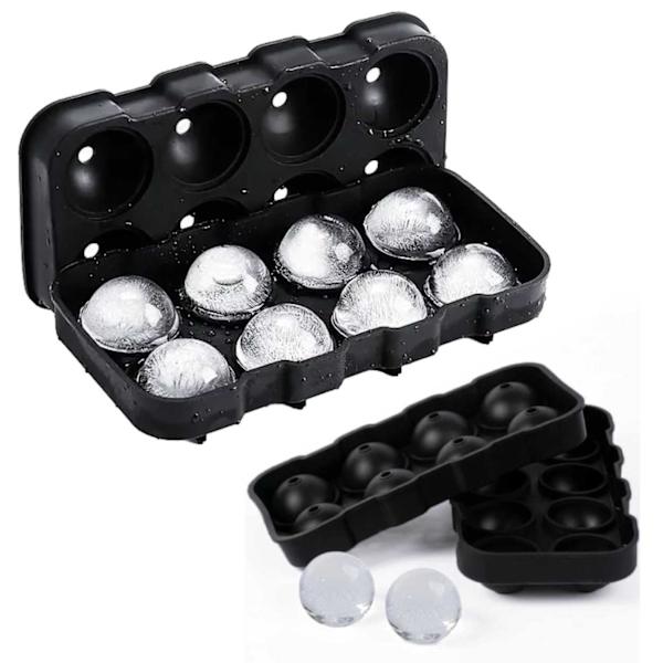 2-Pack Stor Silikon Isform för 8st Isbollar Runda Isbitar Kulor svart