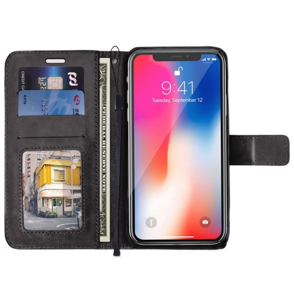 iPhone 12/12 Pro Wallet Case Musta nahkainen nahkakotelo musta