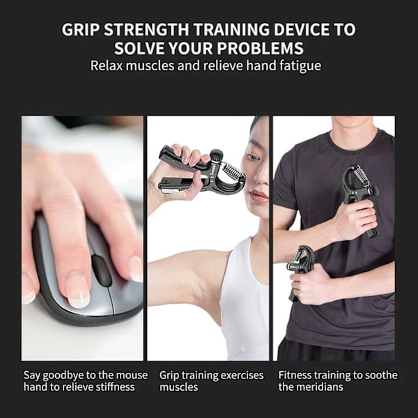 Justerbar Handtränare för Greppstyrka 5-60kg Hand Grip Grepptränare svart