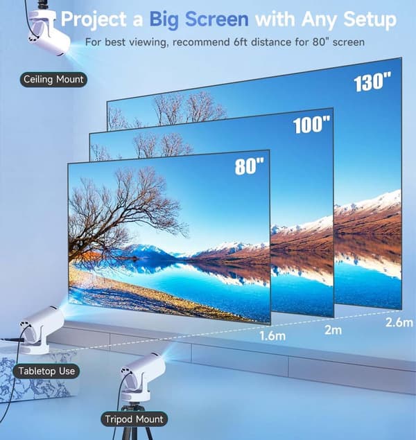 2026 HY300 Pro+ Android 14 Smart Projektor 4K, Inbyggd Högtalare vit