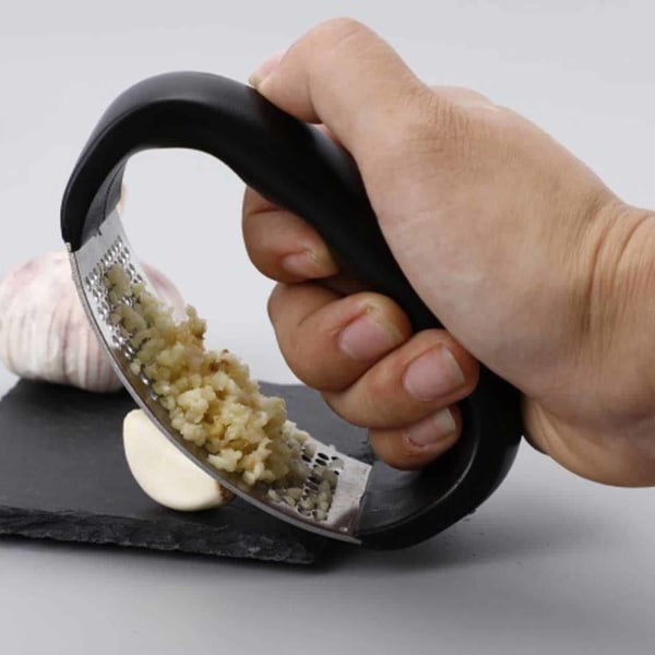 Vitlökspress i Stål - Garlic Press Handtag - Svart svart