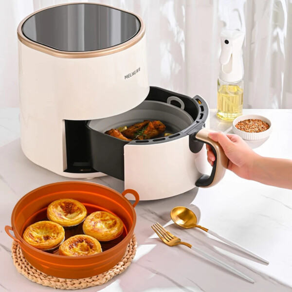 Återanvändningsbar Hopfällbar Silikonform Air Fryer Luftfritös Silikonskål röd