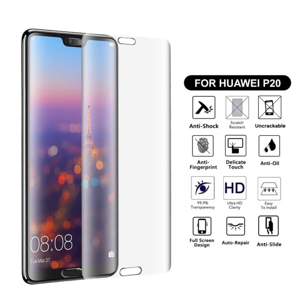 Full Huawei P20 Skærmbeskytter Nanoedge beskyttende plastik gennemsigtig