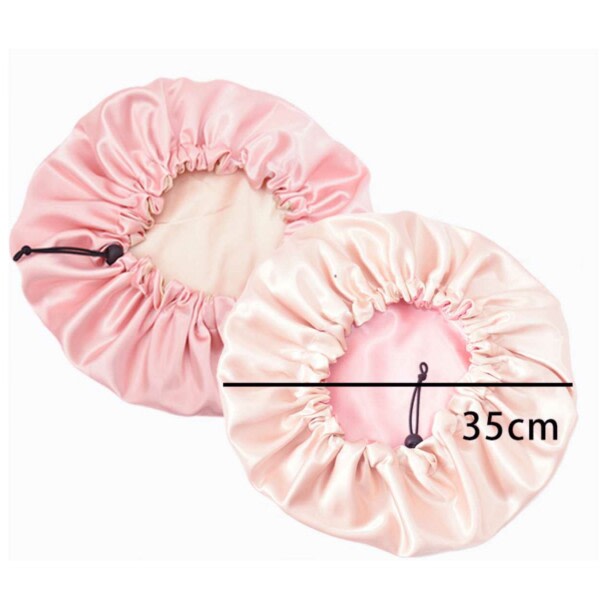 Sleeping Cap - Satin Hair Care Wedding Bonnet - Justerbar søvnkappe lyserød pink