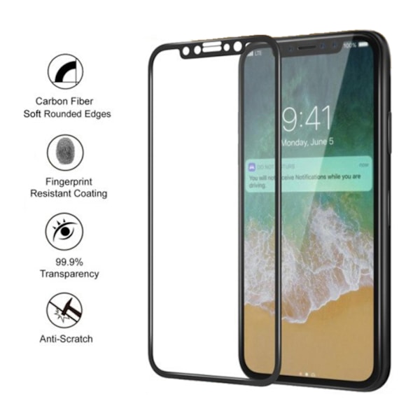 iPhone X HD -näytönsuoja Hiilikuidun karkaistu lasimusta musta