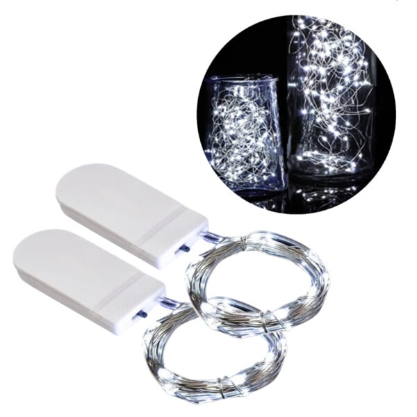 2-pack 1m mini LED Light Loop Battery-drevet kold hvidt