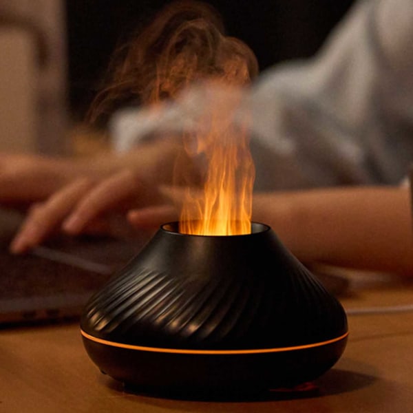 Flaming Aroma diffuusori | 3 eteeristä öljyä | RGB ilmankostutin musta