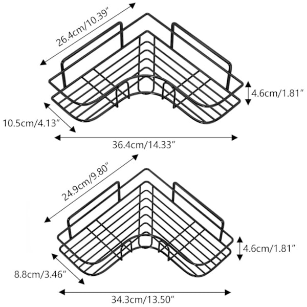 Selvklebende baderomshyller | 2-Pack Dusjhylle uten Drilling Black svart