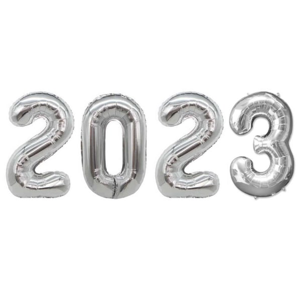 2023 -numerot ilmapallot hopeassa uudelle vuodelle 102 cm iso hopea