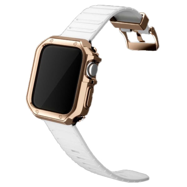 Apple Watch 38/40/41 mm valkoinen rannekoru + TPU -kuoren puskurin ruusukulta