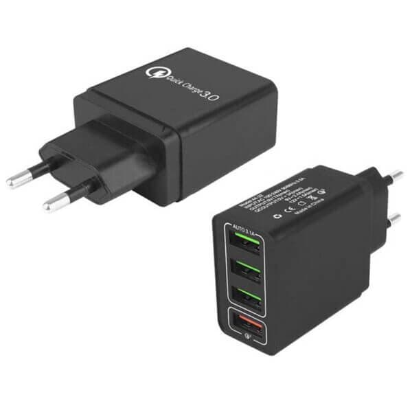 Hurtiglader 4x USB Quick Charge 3.0 3.1A Sort