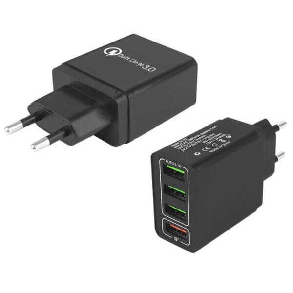 Snabbladdare 4x USB Quick Charge 3.0 3.1A Svart