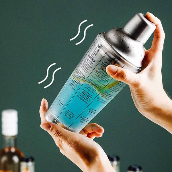 Cocktailshaker med drikkeoppskrift 400 ml Shaker Glass rustfritt stål sølv