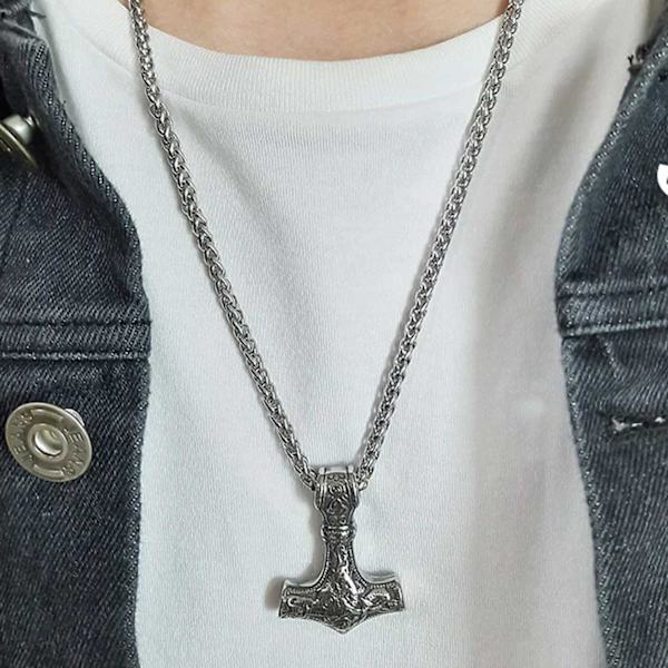 Viking halsband Tors Hammare Mjolnir Kedja Silver silver