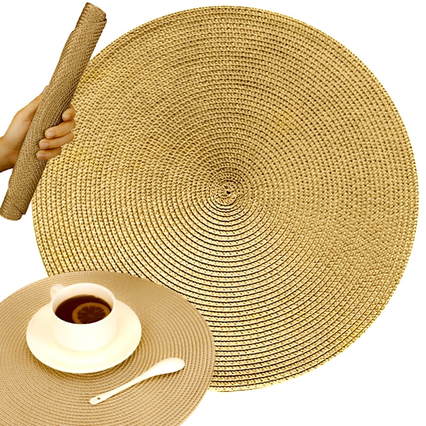 4 kpl punottu pyöreä paikkamatto kultaa 38cm